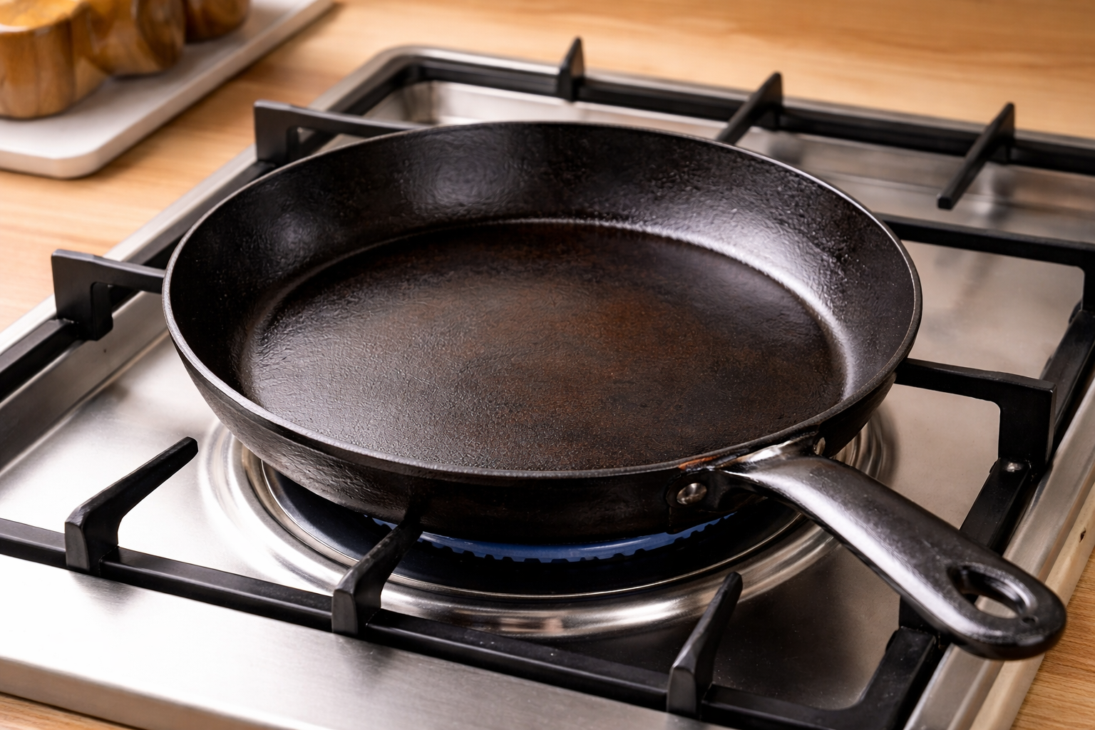 ガスコンロと鉄フライパン