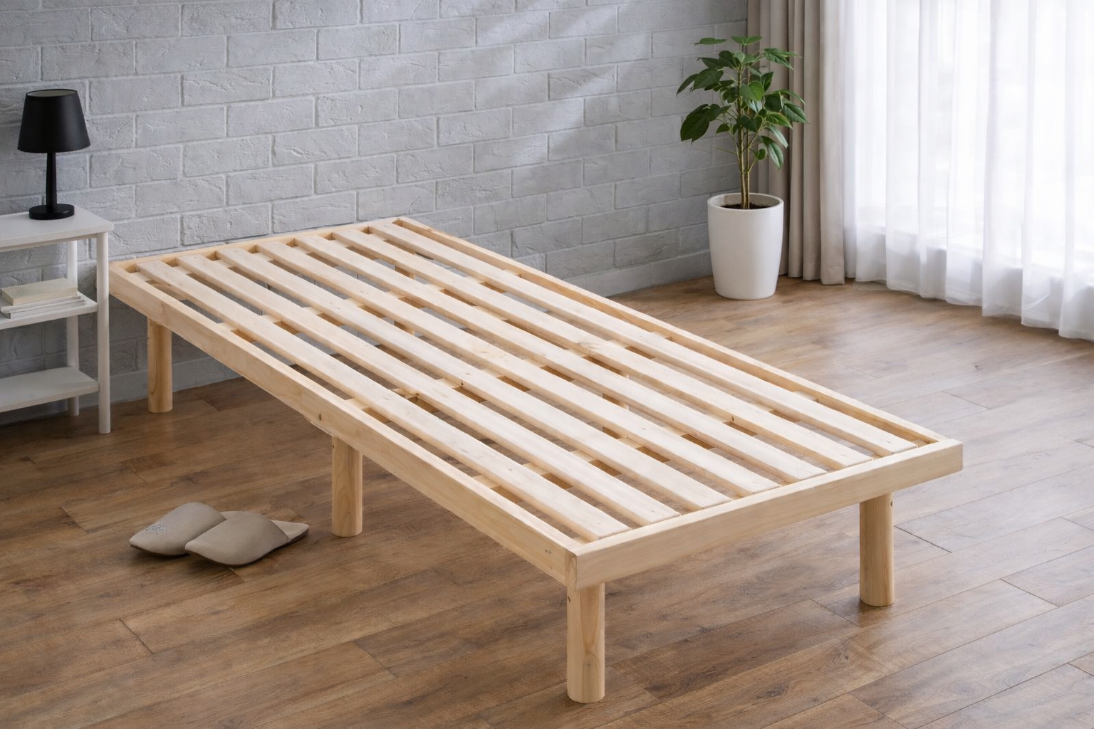 きしみにくい構造の天然木すのこベッドフレーム横広イメージ