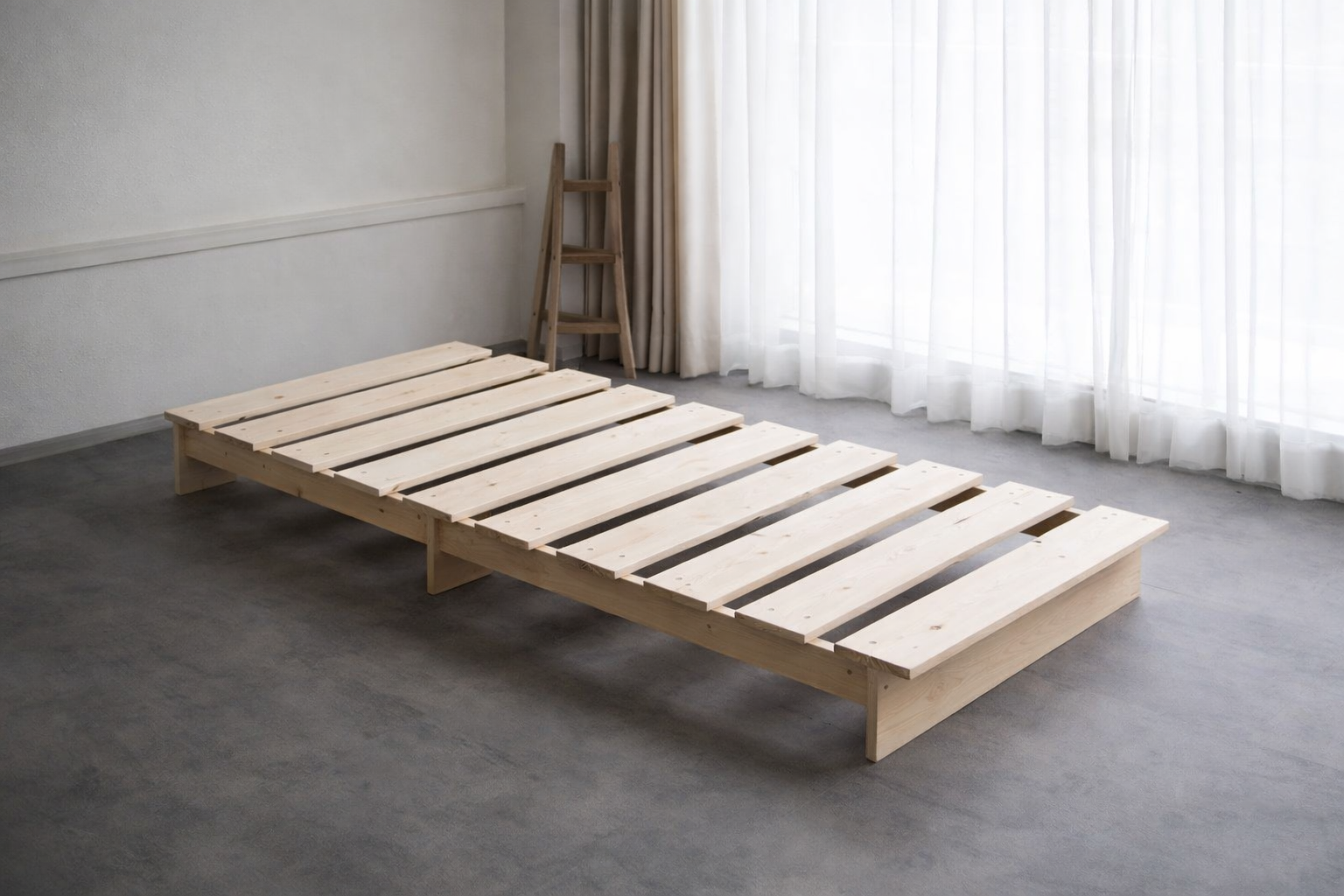 すのこベッドフレームの横広イメージ｜きしみにくい天然木構造