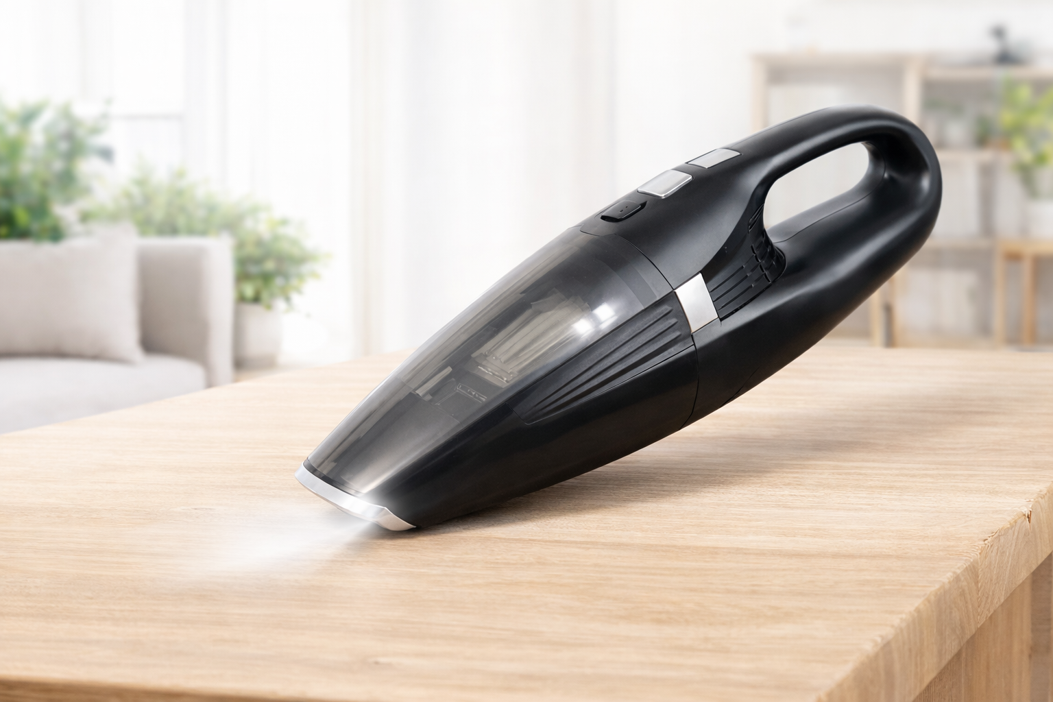 黒いハンディ掃除機の使用イメージ｜小型コードレス掃除機