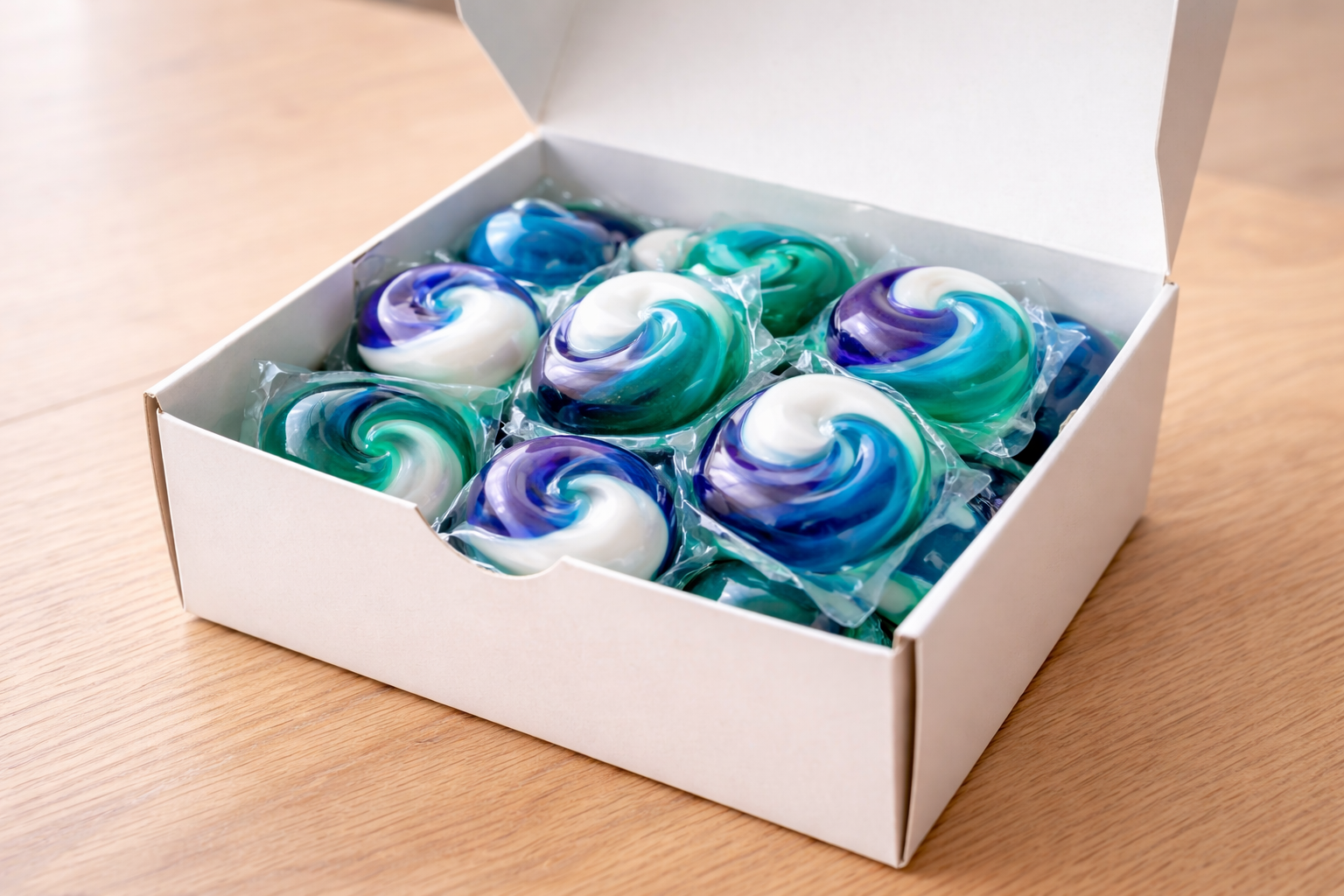 箱に入ったジェルボールタイプの洗濯洗剤